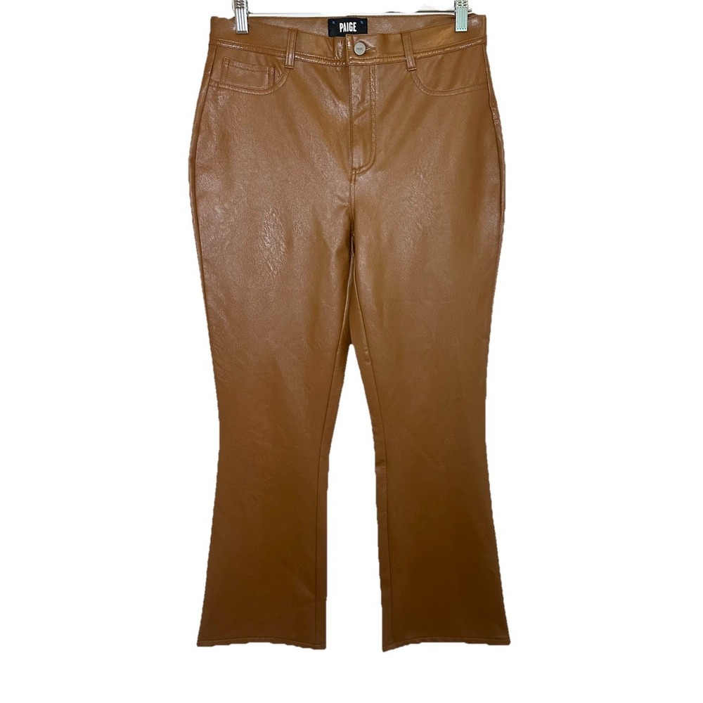 PAIGE Womens 30 Faux Leather Claudine Dark Argan Brown Ankle Flare Stretch Pants